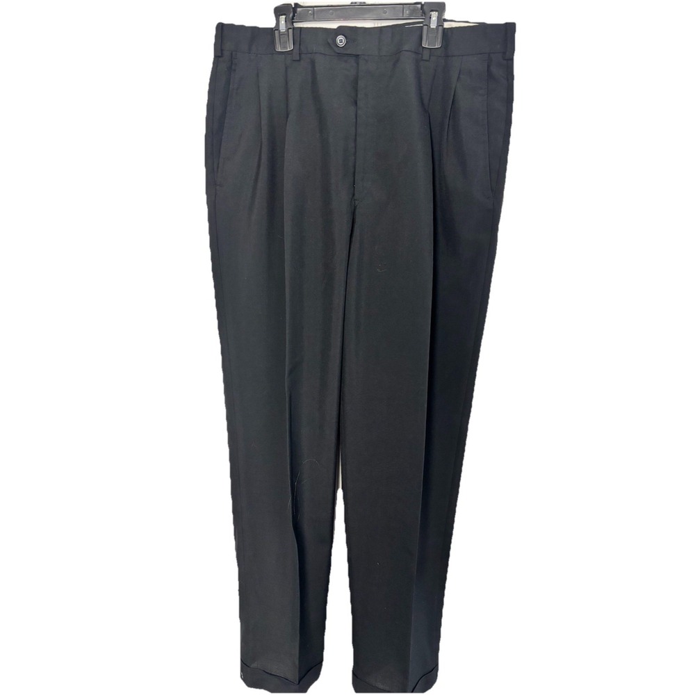 John Alexander Men's Gray Wool Blend Dress Pants Tailored Fit 35x32 Pleated Cuff